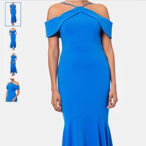Xscape Evenings Cold Shoulder Handkerchief Hem Scuba Crepe Gown, size 8